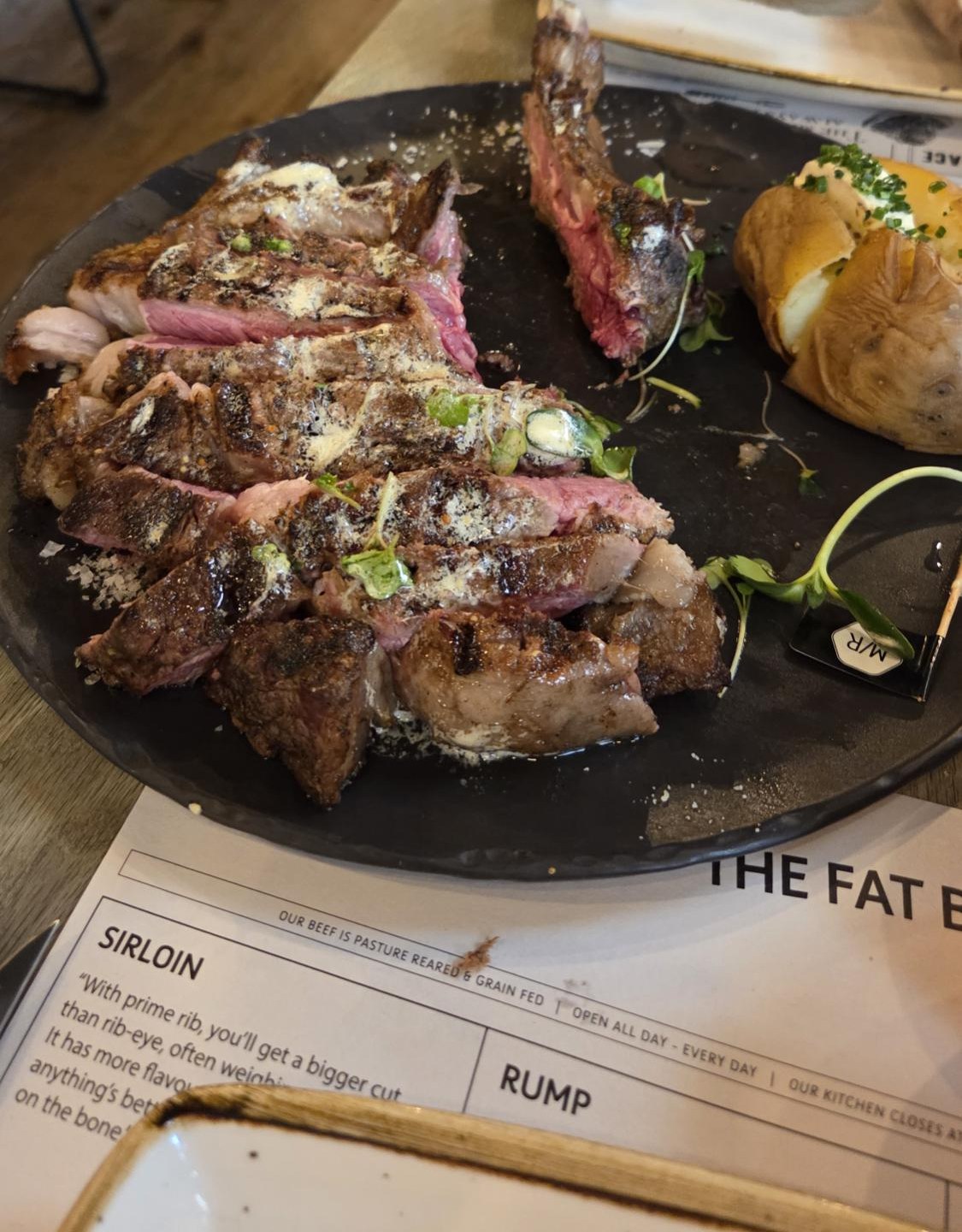 sirloin and a baked potato at The Fat Butcher, Stellenbosch